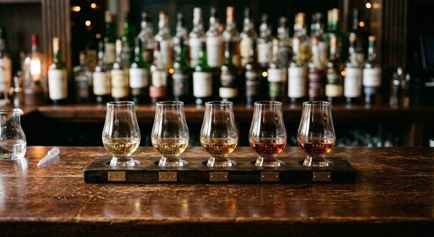 Conjunto de Taças Glencairn Originais com Whisky Escocês Servido