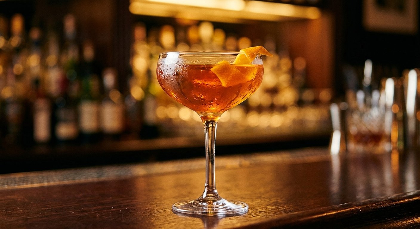 Coquetel clássico elegante servido em um balcão de bar requintado