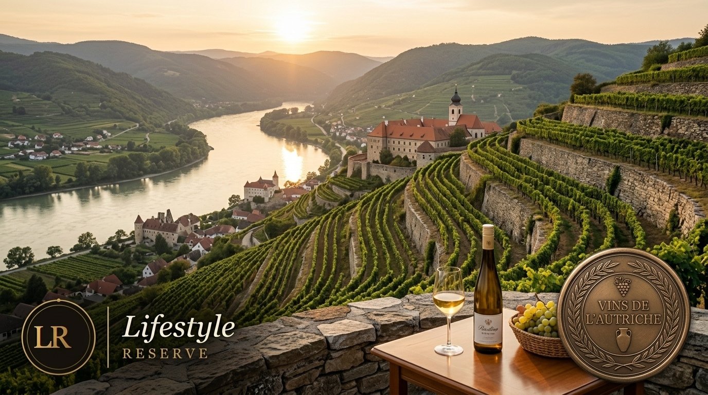 Ilustração histórica de monges medievais cuidando de terraços de vinhedo acima do Rio Danúbio no Vale de Wachau