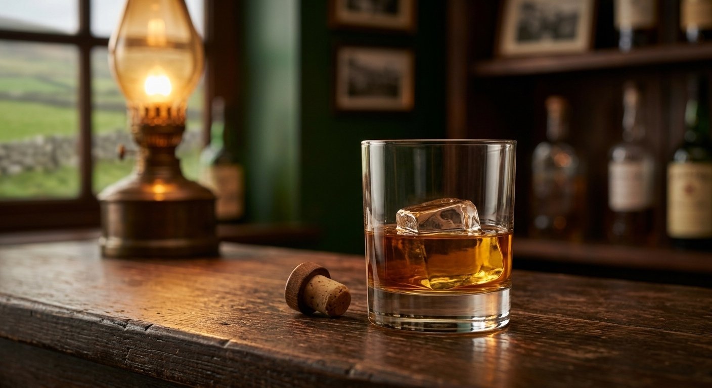 Copo de Irish Whiskey servido em pub tradicional