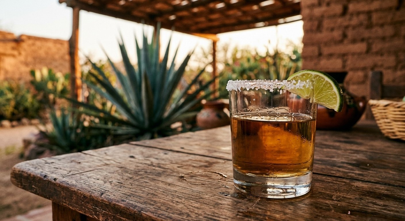 Garrafa de Tequila Reposado 100% Agave Azul em Mesa Sofisticada