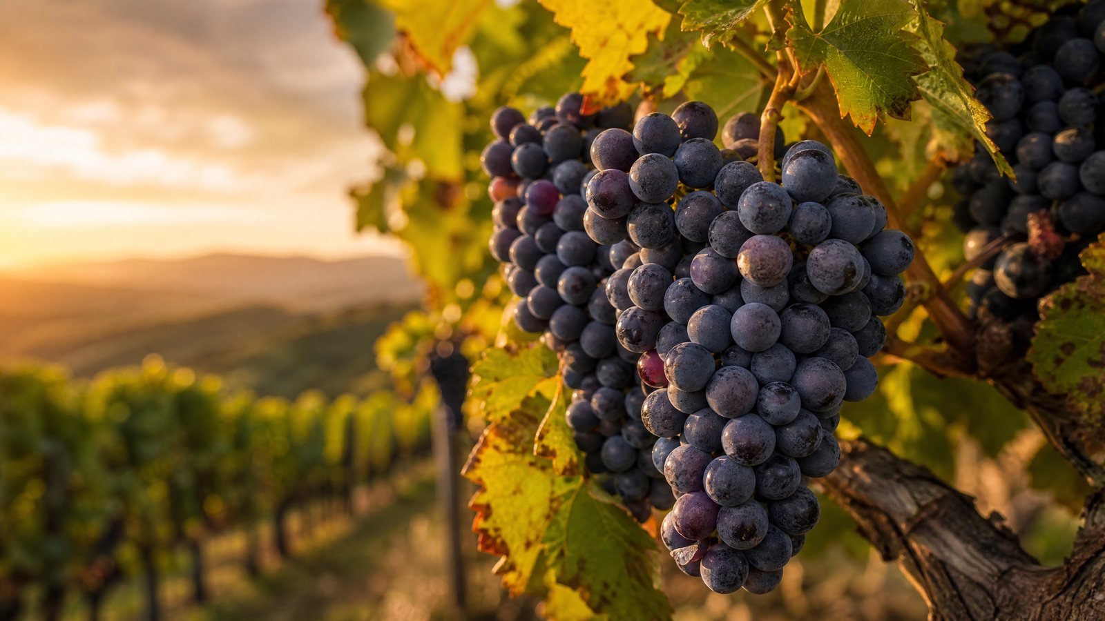 Cachos de uvas francesas no vinhedo