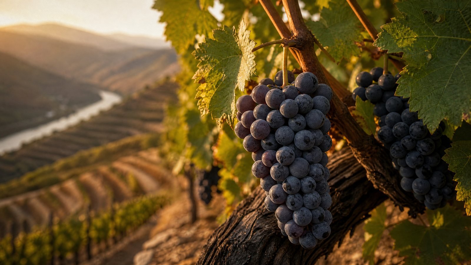 Vinhedos em terraços no Vale do Douro representando os vinhos de Portugal