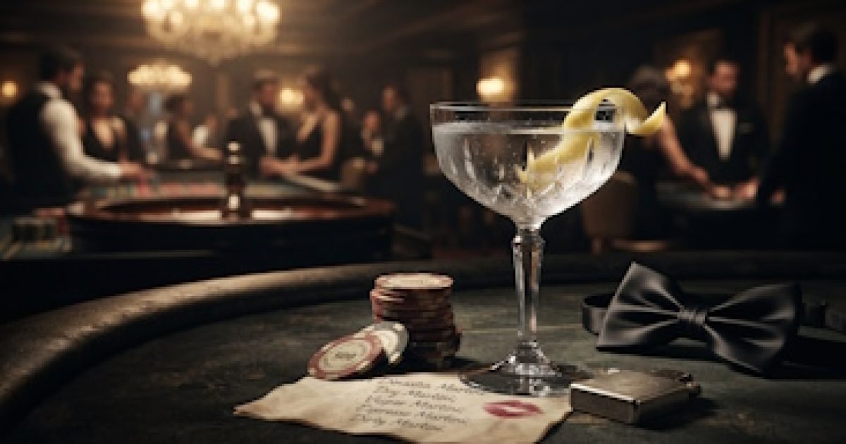 Taça de cristal com Vesper Martini e twist de limão